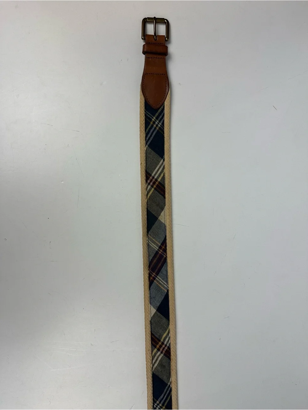 Polo by Ralph Lauren Navy Plaid Canvas Belt with Tan Trim